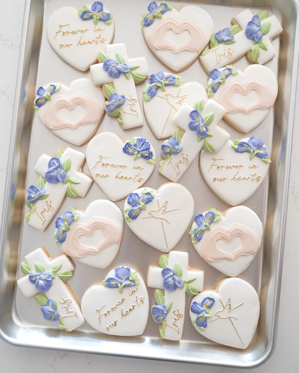 White and blue floral dress cookies